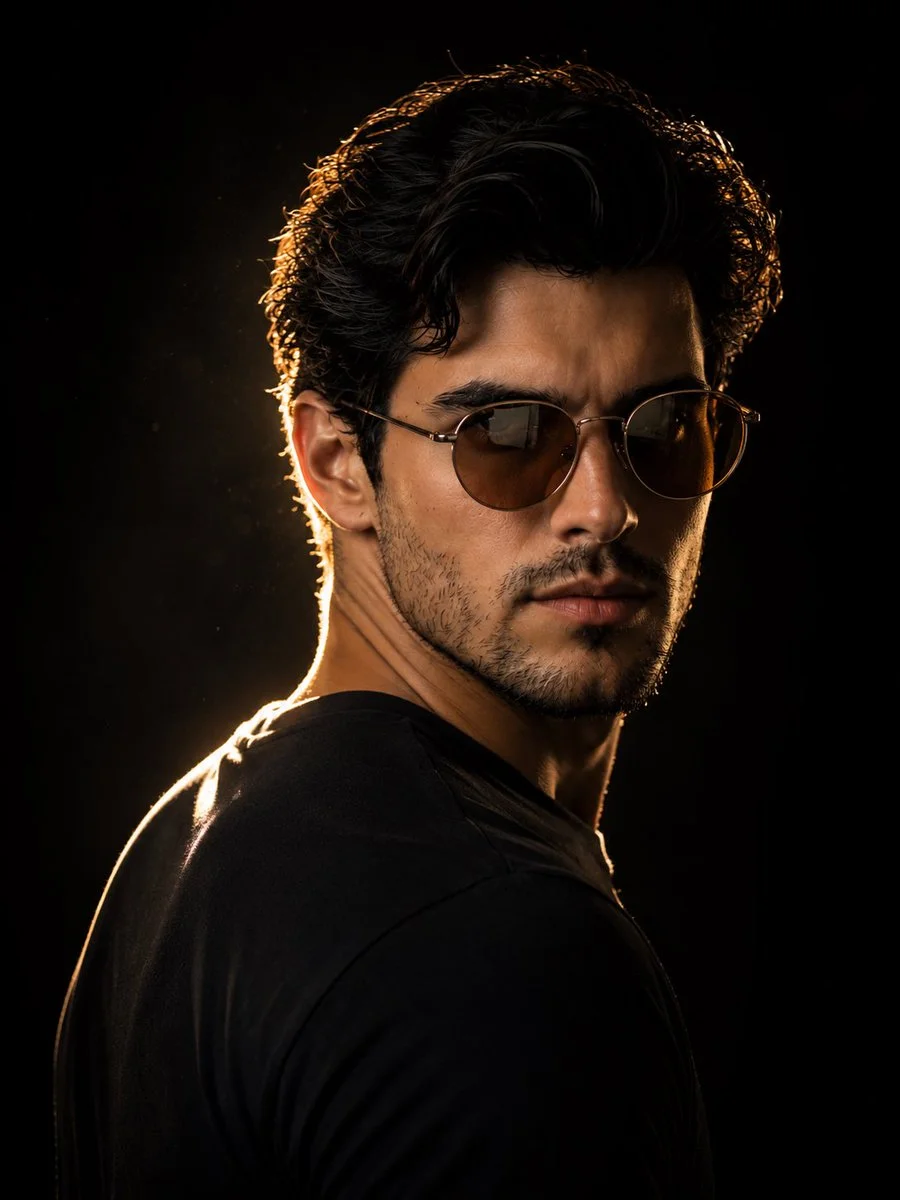 ملصق سينمائي داكن لرجل من فوق الكتف